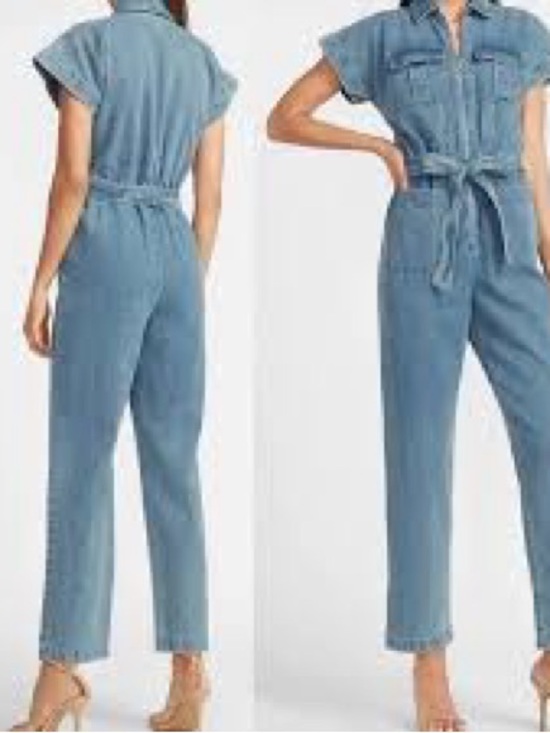 Express Pants - Express Light Blue Denim Jumpsuit with Zip